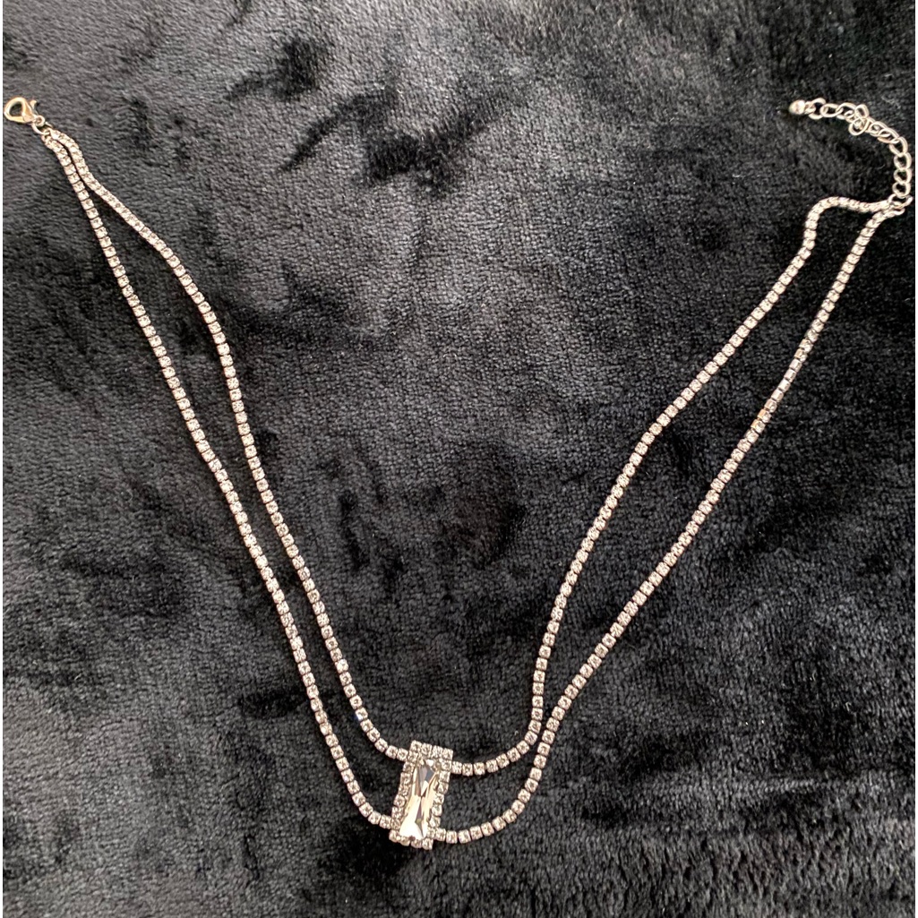 1-Necklace 16” With Extension Silver Rhinestones